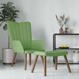 Scaun de relaxare cu taburet, verde deschis, catifea GartenMobel Dekor