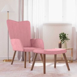 Scaun de relaxare cu taburet, roz, catifea GartenMobel Dekor