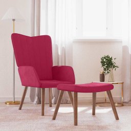 Scaun de relaxare cu taburet, rosu vin, catifea GartenMobel Dekor