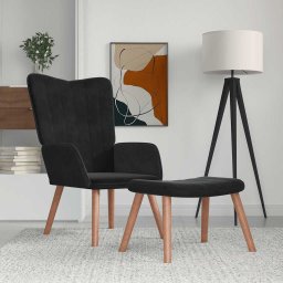 Scaun de relaxare cu taburet, negru, catifea GartenMobel Dekor