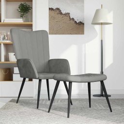 Scaun de relaxare cu taburet, gri deschis, catifea GartenMobel Dekor