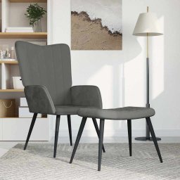 Scaun de relaxare cu taburet, gri închis, catifea GartenMobel Dekor