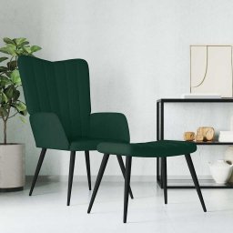 Scaun de relaxare cu taburet, verde închis, catifea GartenMobel Dekor