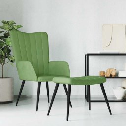 Scaun de relaxare cu taburet, verde deschis, catifea GartenMobel Dekor