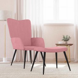 Scaun de relaxare cu taburet, roz, catifea GartenMobel Dekor