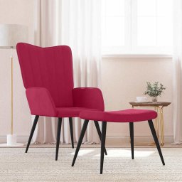 Scaun de relaxare cu taburet, rosu vin, catifea GartenMobel Dekor