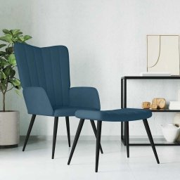 Scaun de relaxare cu taburet, albastru, catifea GartenMobel Dekor