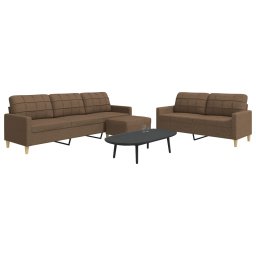 Set de canapele cu taburet, 3 piese, maro, textil GartenMobel Dekor