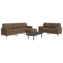 Set canapele cu taburet si perne, 3 piese, maro, textil GartenMobel Dekor