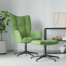 Scaun de relaxare cu taburet, verde deschis, catifea GartenMobel Dekor