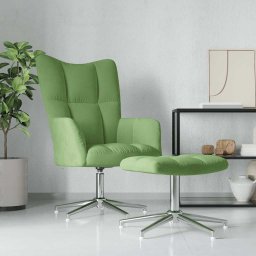 Scaun de relaxare cu taburet, verde deschis, catifea GartenMobel Dekor