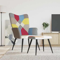 Scaun de relaxare cu taburet, textil, petice GartenMobel Dekor