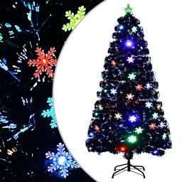 Brad Craciun cu LED fulgi de zapada, negru 120 cm fibra optica GartenMobel Dekor