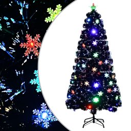 Brad Craciun cu LED fulgi de zapada, negru 150 cm fibra optica GartenMobel Dekor