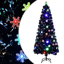 Brad Craciun cu LED fulgi de zapada, negru 180 cm fibra optica GartenMobel Dekor