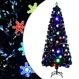 Brad Craciun cu LED fulgi de zapada, negru 210 cm fibra optica GartenMobel Dekor