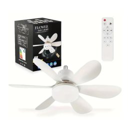Ventilator de tavan cu LED 40W tip bec control de la distanta 52cm x 20cm alb