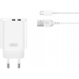 Incarcator retea XO DESIGN CE34, 12W, 2 x USB-A, White + Cablu USB-C