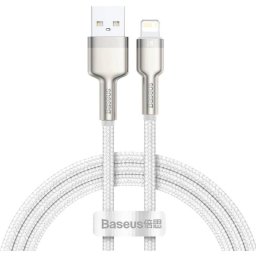 Cablu de date si incarcare BASEUS Cafule Metal CALJK-A02, USB - Lightning, 20W, 1m, Alb