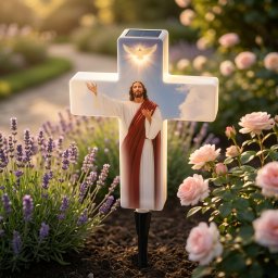 ,œ Cruce Solara Decorativa LED - Lumina Calda pentru Comemorare si Liniste