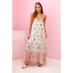 Kesi Włoski Women's dress with straps made of light viscose with a frill pink