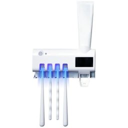 Dozator pasta de dinti cu suport de perete, pentru 4 periute si lumina UV solara pentru dezinfectare periuta