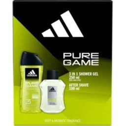 Set 2 x Caseta Cadou Barbati Adidas Pure Game, After Shave Lotiune 100 ml, Gel Dus 250 ml