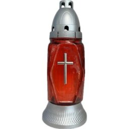 Set 3 x Candela din Sticla, Rosie, cu Cruce Argintie