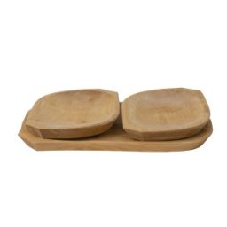 Set 2 x Platouri din Lemn pentru Servire, 38 x 22 x 2.5 cm, 3 Bucati