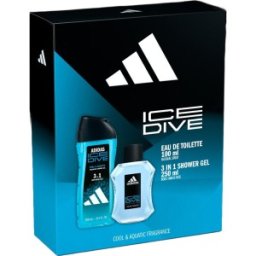Set 2 x Caseta Cadou Barbati Adidas Ice Dive, Apa de Toaleta 100 ml, Gel de Dus 250 ml