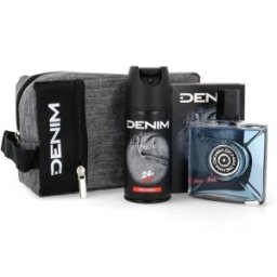 Set 2 x Caseta Cadou Barbati Denim Black, After Shave 100 ml, Deodorant Spray 150 ml, Borseta