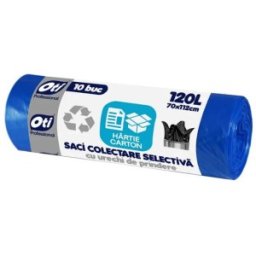 Set 2 x Saci Menajeri Colectare Selectiva, Hartie - Carton, 70 x 112 cm, 120 l, Albastri, 10 Bucati