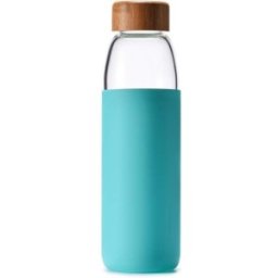 Set 2 x Recipient din Sticla Termorezistenta pentru Apa, 550 ml, Capac Bambus, Husa Silicon, Caldo