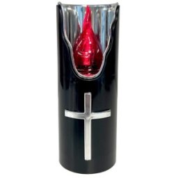 Set 2 x Candela Electronica Neagra, Flacara Rosie, Ornament Cruce Argintie, 125 x 50 mm, 50 Zile