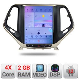Navigatie Tesla Jeep Cherokee 2016-2020 cu GPS, CarPlay, Android Auto 2+32