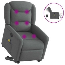 Fotoliu electric masaj rabatabil cu ridicare, gri închis textil GartenMobel Dekor