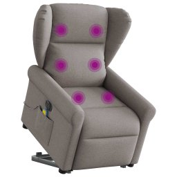 Fotoliu electric masaj rabatabil cu ridicare, gri taupe, textil GartenMobel Dekor