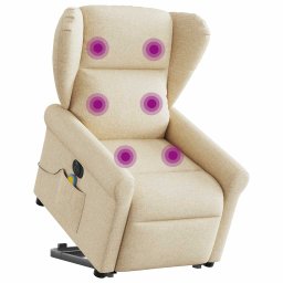 Fotoliu electric de masaj rabatabil cu ridicare, crem, textil GartenMobel Dekor