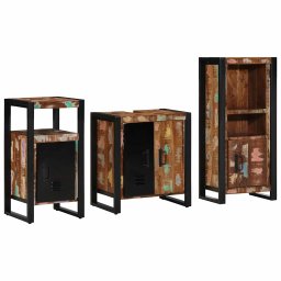 Set de mobilier pentru baie cu raft 3 pcs Lemn recuperat masiv GartenMobel Dekor