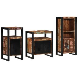 Set de mobilier pentru baie cu raft 3 pcs Lemn recuperat masiv GartenMobel Dekor