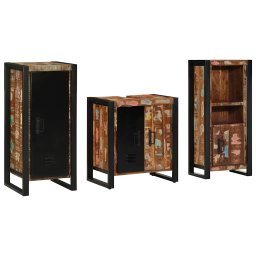 Set de mobilier pentru baie cu raft 3 pcs Lemn recuperat masiv GartenMobel Dekor
