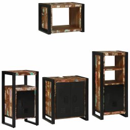 Set de mobilier pentru baie cu raft 4 pcs Lemn recuperat masiv GartenMobel Dekor