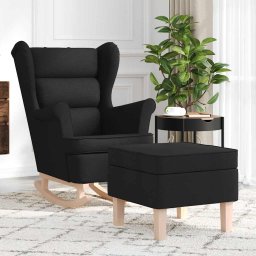 Scaun balansoar cu taburet, Negru, material textil GartenMobel Dekor