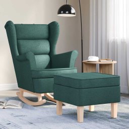 Scaun balansoar cu taburet, verde închis, textil GartenMobel Dekor