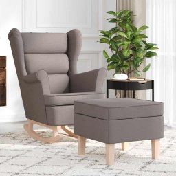 Scaun balansoar cu taburet, gri taupe, material textil GartenMobel Dekor