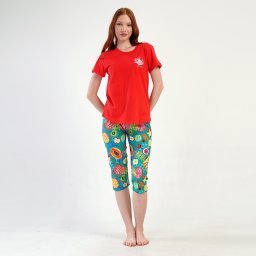 Pijama Damă cu Pantalon Trei Sfert Vienetta 'Yes - You Can' Confort în Bumbac 100%