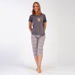 Pijama Damă cu Pantalon Trei Sfert Vienetta 'French Fries' Bumbac 100% Premium