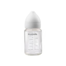 Biberon din sticla anti-colici mombella , 180 ml, cu tetina silicon s - flux lent (0-3 luni) - ivory