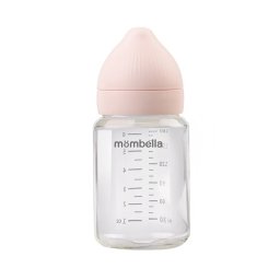 Biberon din sticla anti-colici mombella , 180 ml, cu tetina silicon s - flux lent (0-3 luni) - old rose