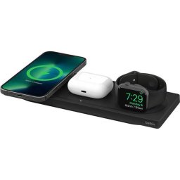 Incarcator wireless 3 in 1 BELKIN WIZ016vfBK, universal, QI, MagSafe 15W, Negru